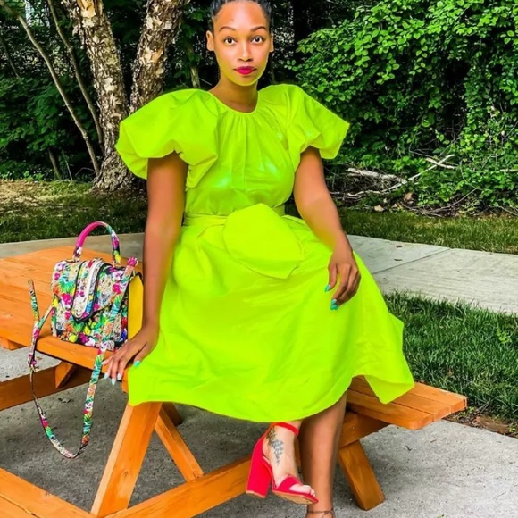 Christopher John Rogers Puff Sleeve Volume Dress - Picture 3 of 12